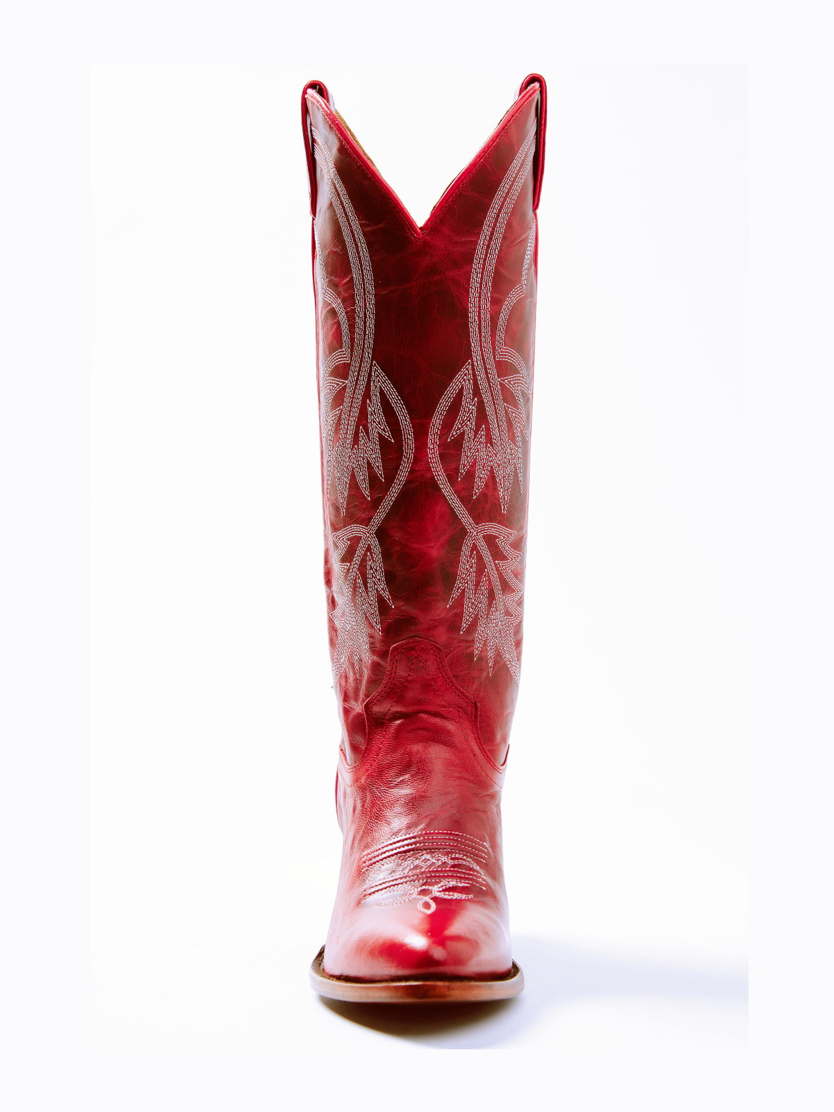 Red Almond-Toe Fallen Leaves Embroidery Wide Mid Calf Tall Cowgirl Boots