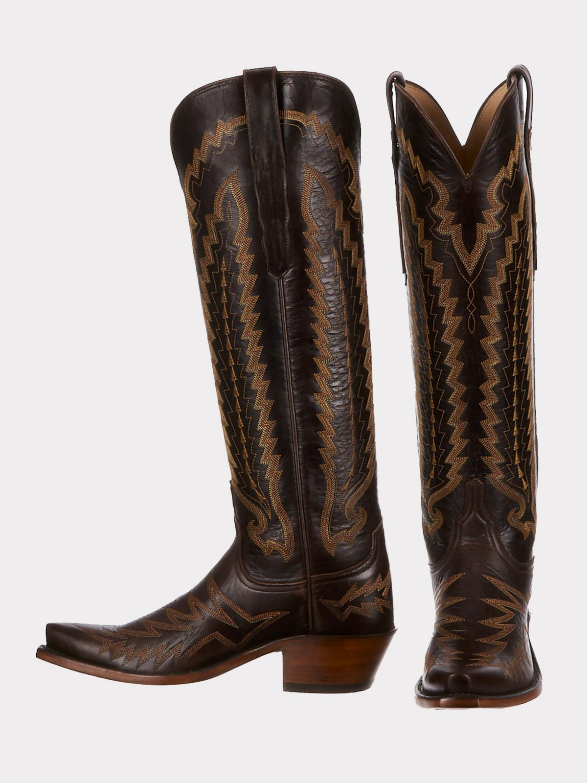 Snip-Toe Embroidery Wide Calf Knee High Tall Cowgirl Boots - Brown