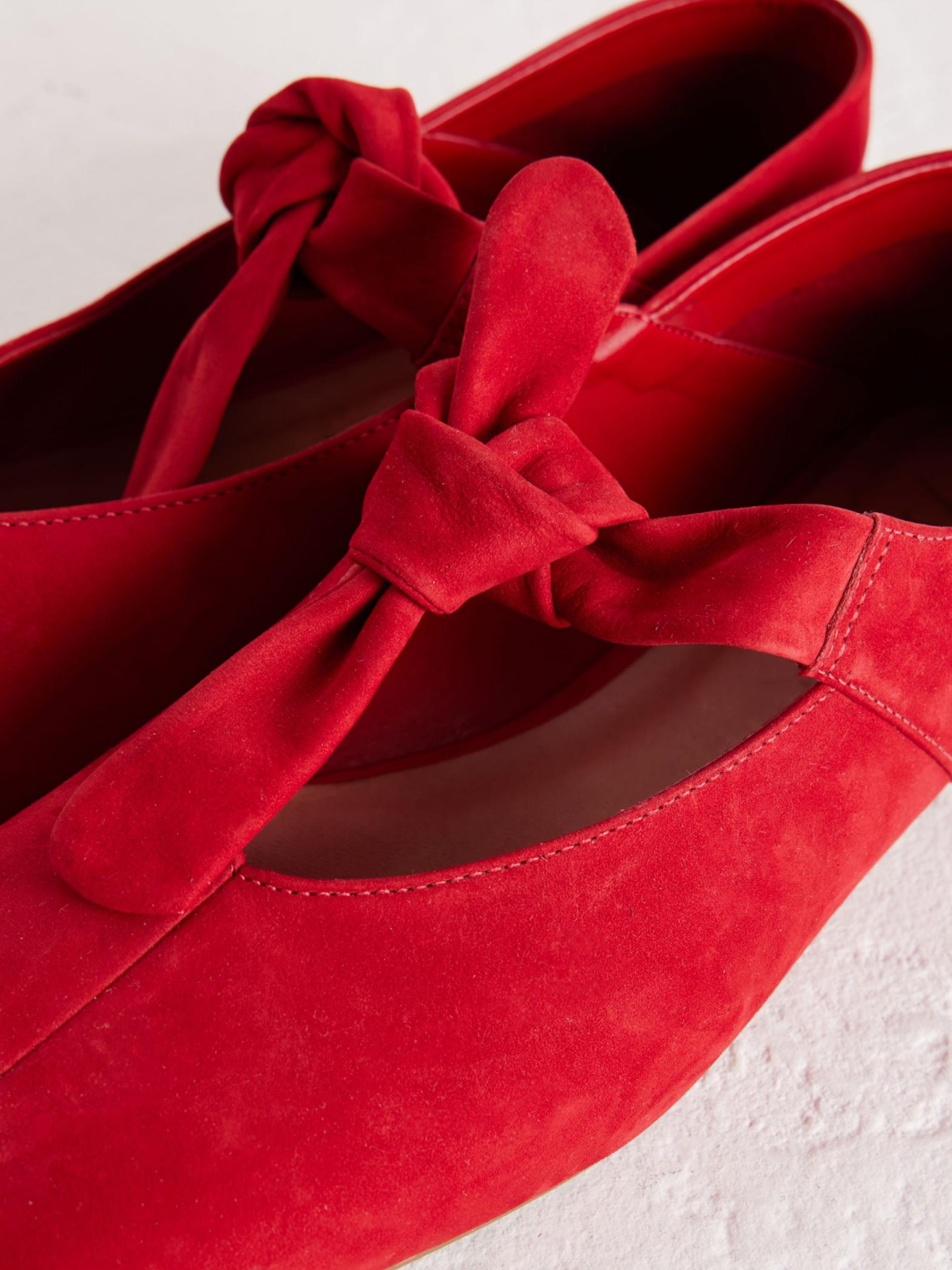 Red Faux Suede Square Toe Knot Bow Mary Janes Tied Flats Slippers