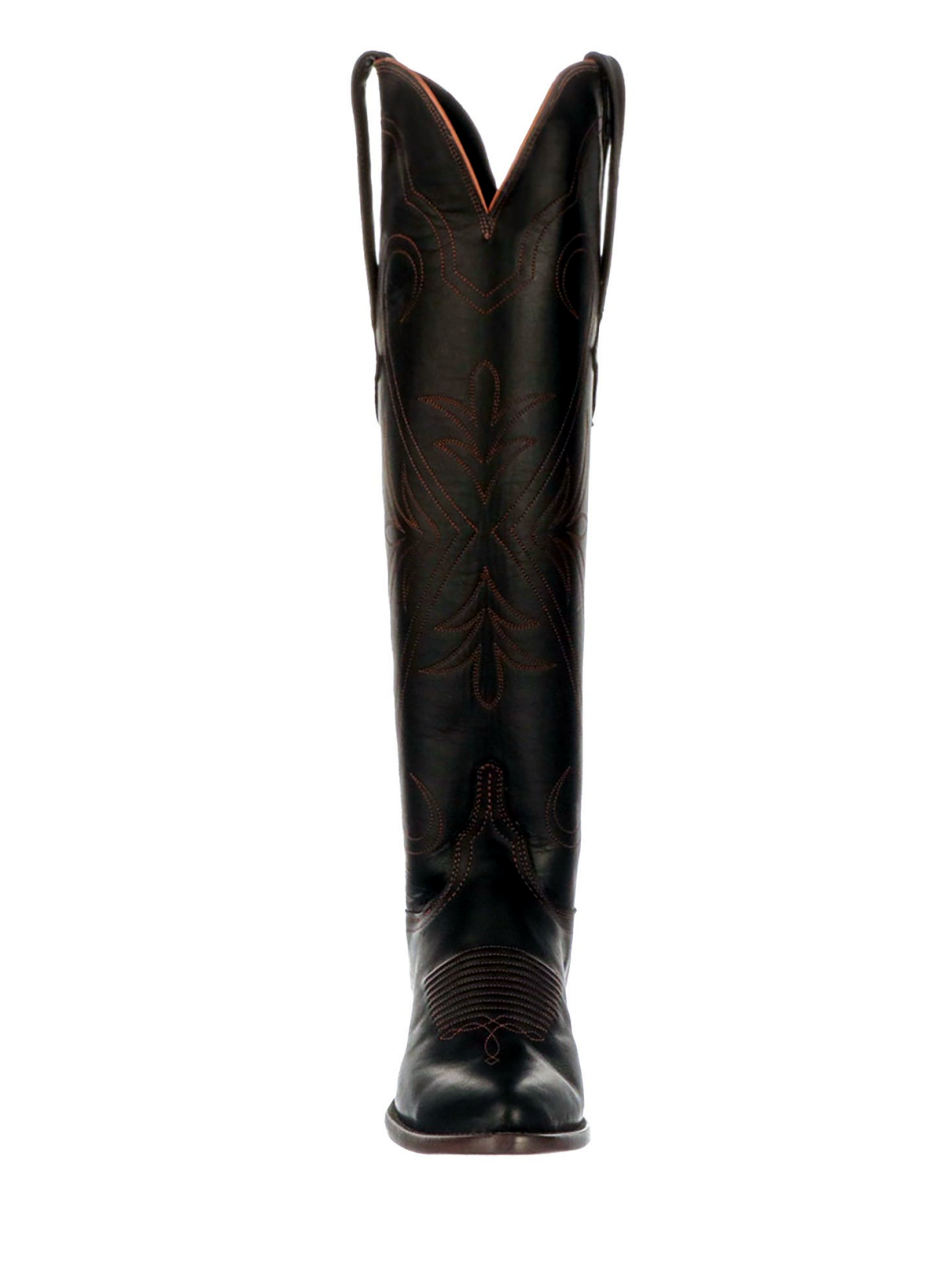 Black Almond-Toe Embroidery Wide Calf Knee High Tall Western Boots For Women