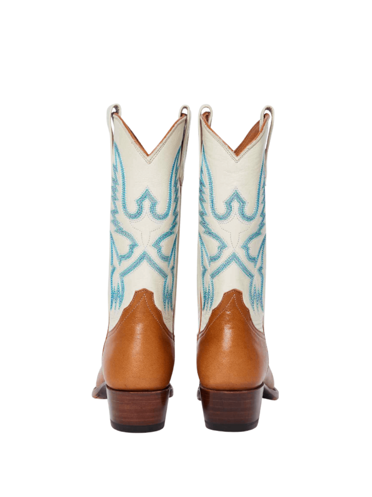 Almond-Toe Classic Western Embroidery Wide Mid Calf Cowgirl Boots - Contrast Cream And Brown