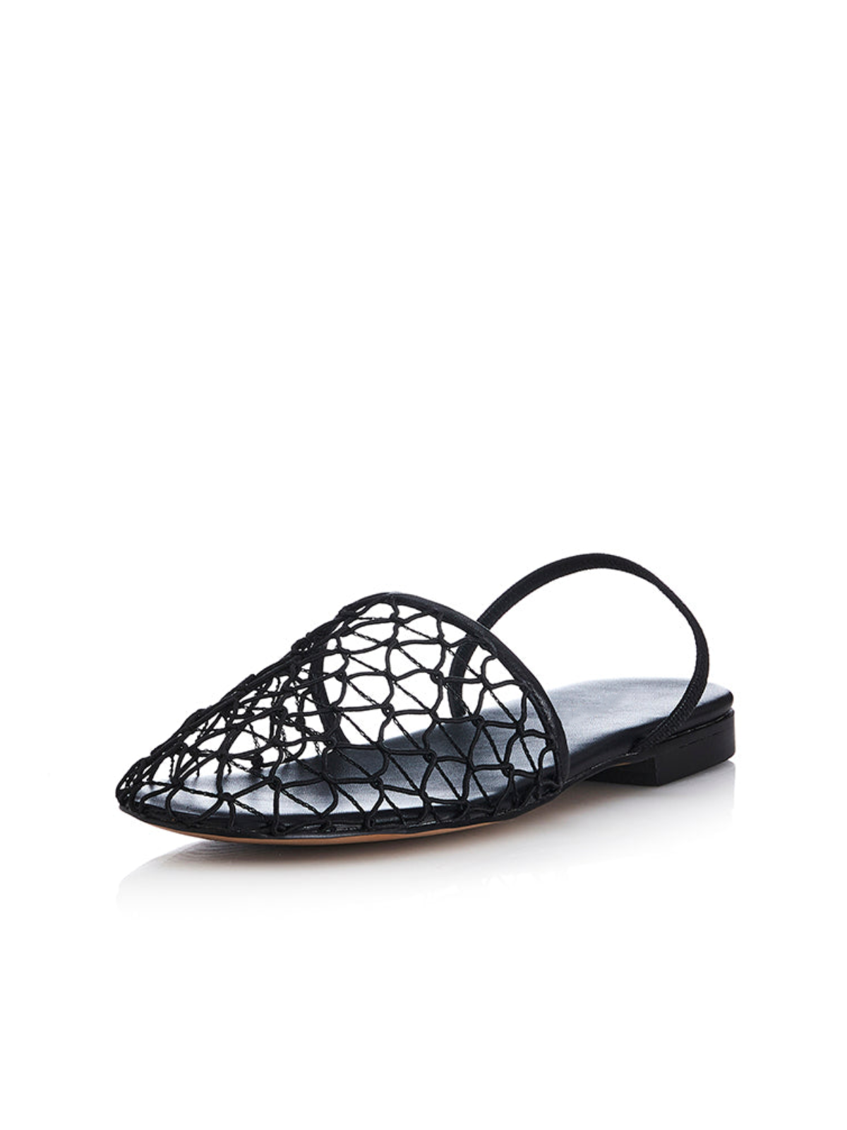 Black Netting Round Toe Flats Slingbacks With Back Strap