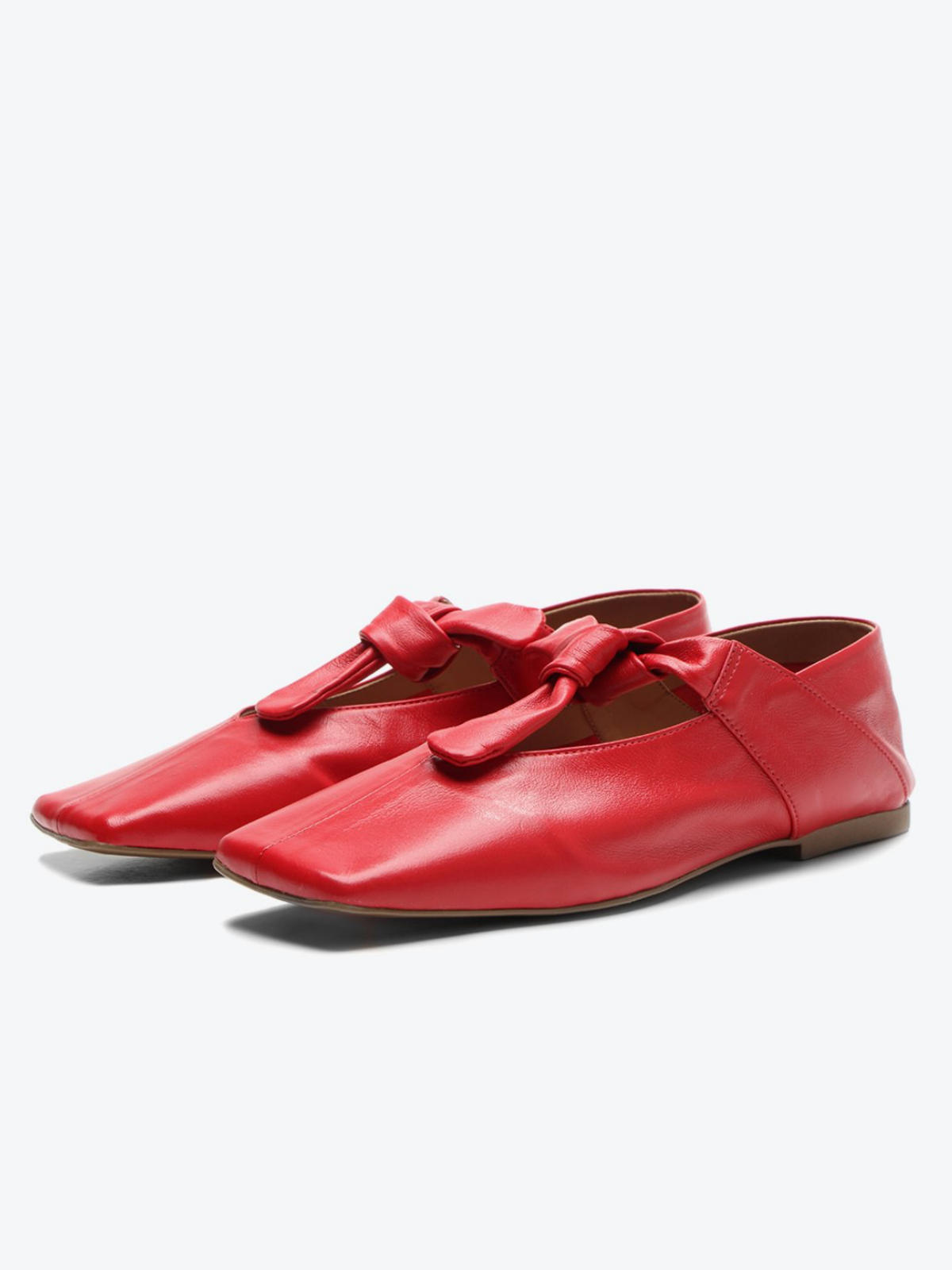 Red Vegan Leather Square Toe Knot Bow Mary Jane Tied Flats Slippers