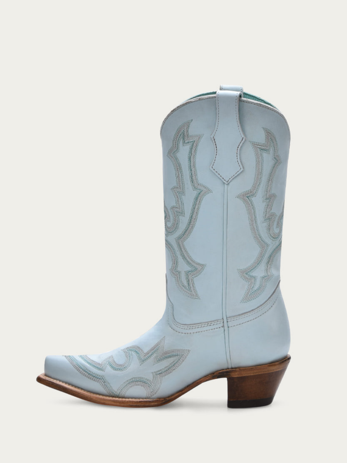 Powder Blue Snip-Toe Embroidery Wide Mid Calf Cowboy Boots For Women