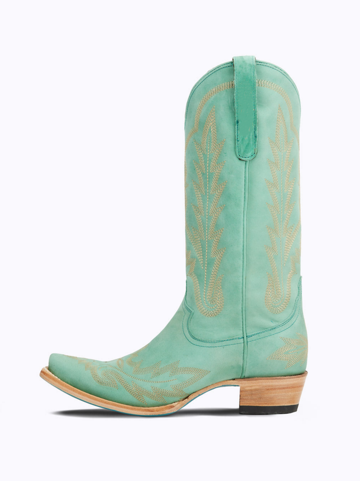 Turquoise Snip-Toe Embroidery Wide Mid Calf Tall Western Boots For Women