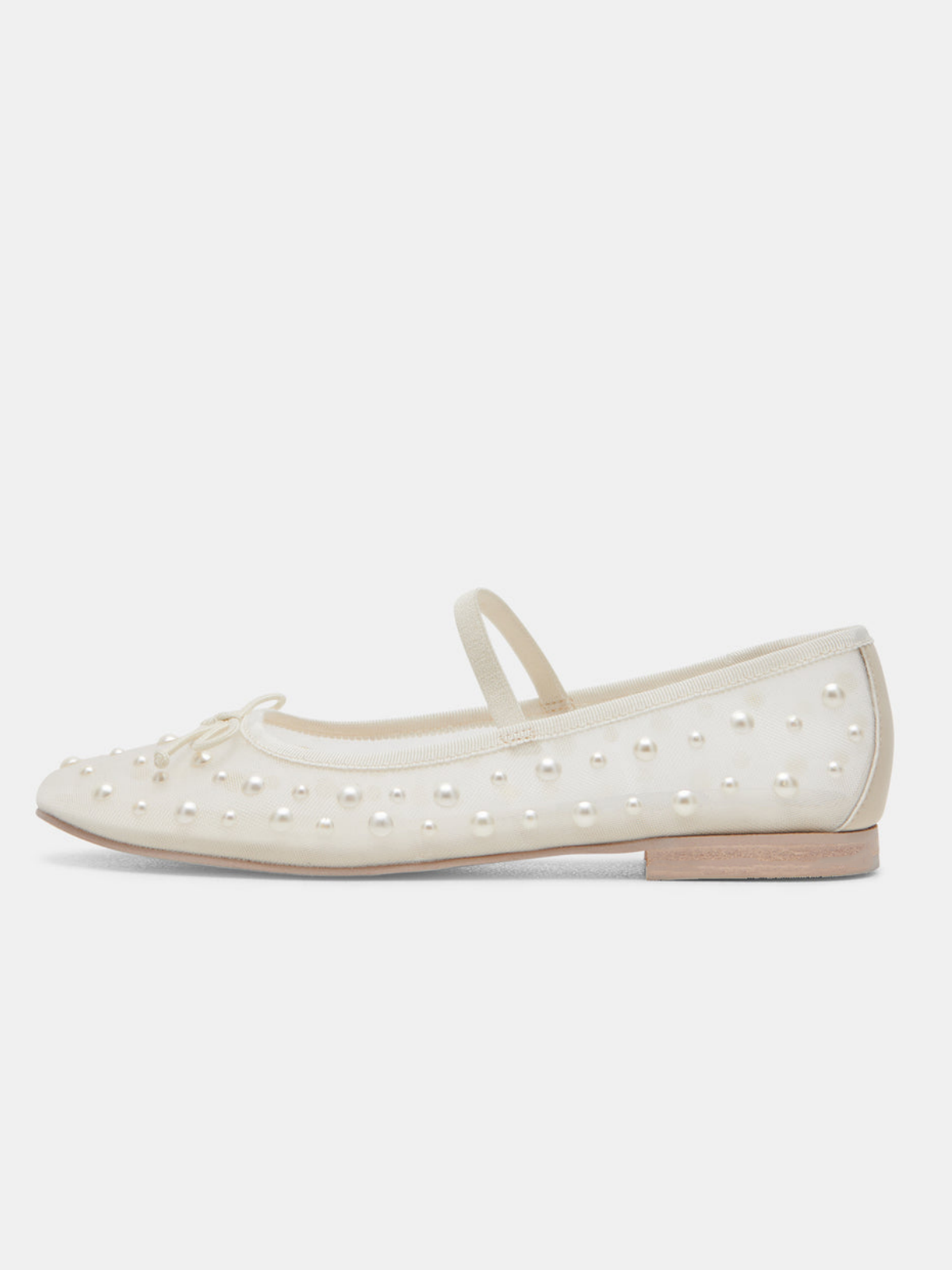 Ivory White Bow Pearl Semi-Transparent Mesh Ballet Flats Mary Janes