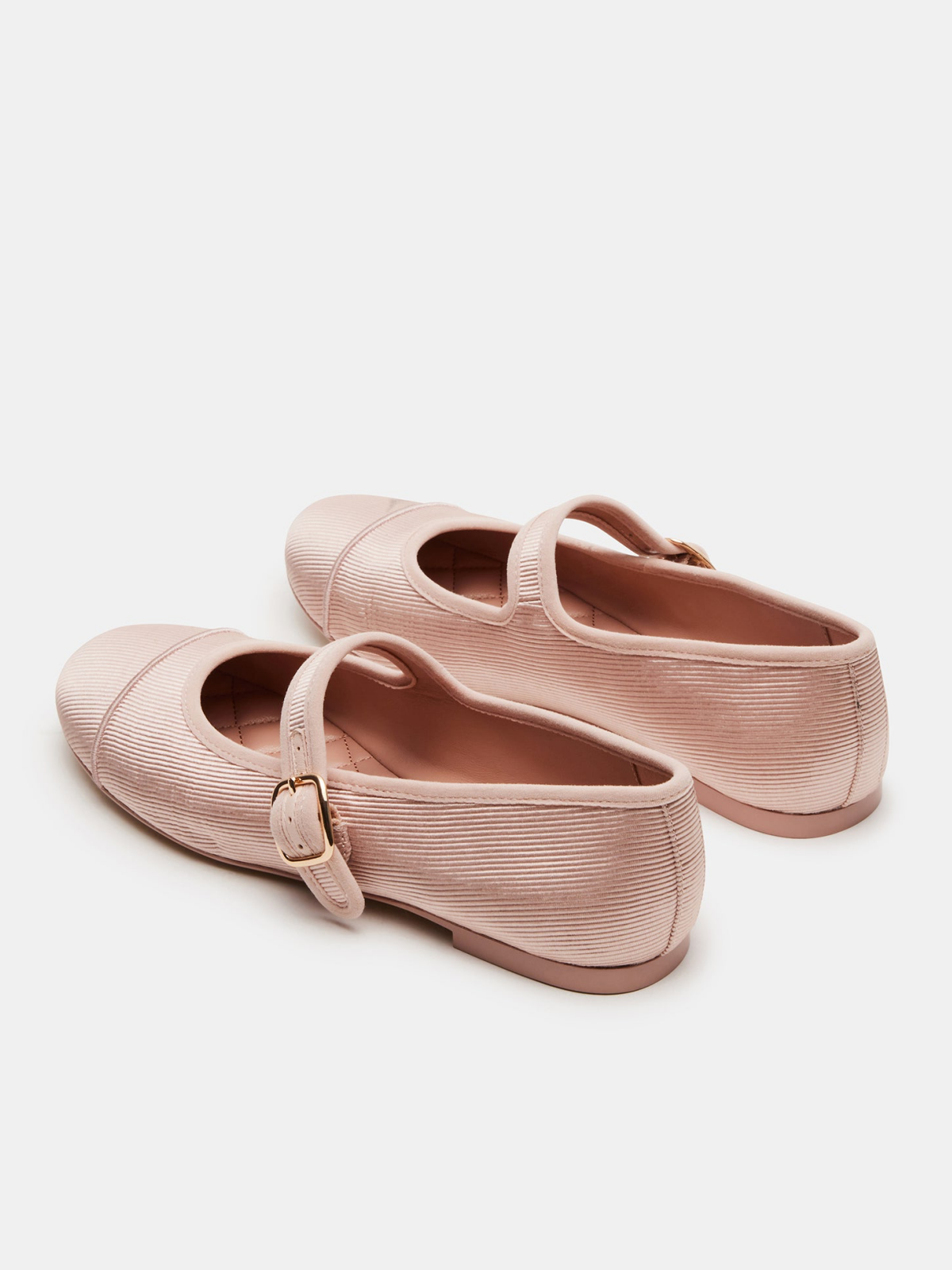 Blush Pink Cloth Round-Toe Bridge Strap Side Buckle Mary Janes Ballet Flats