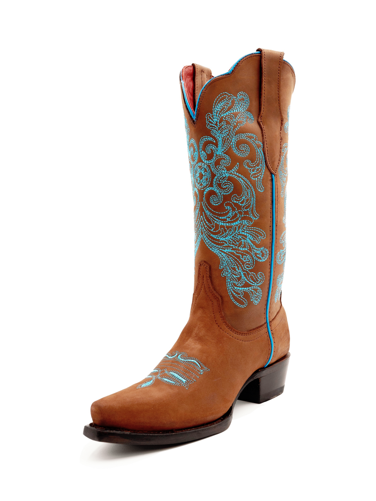 Brown Floral Embroidery Snip-Toe Wide Mid Calf Western Boots Cowgirl Tall Boots