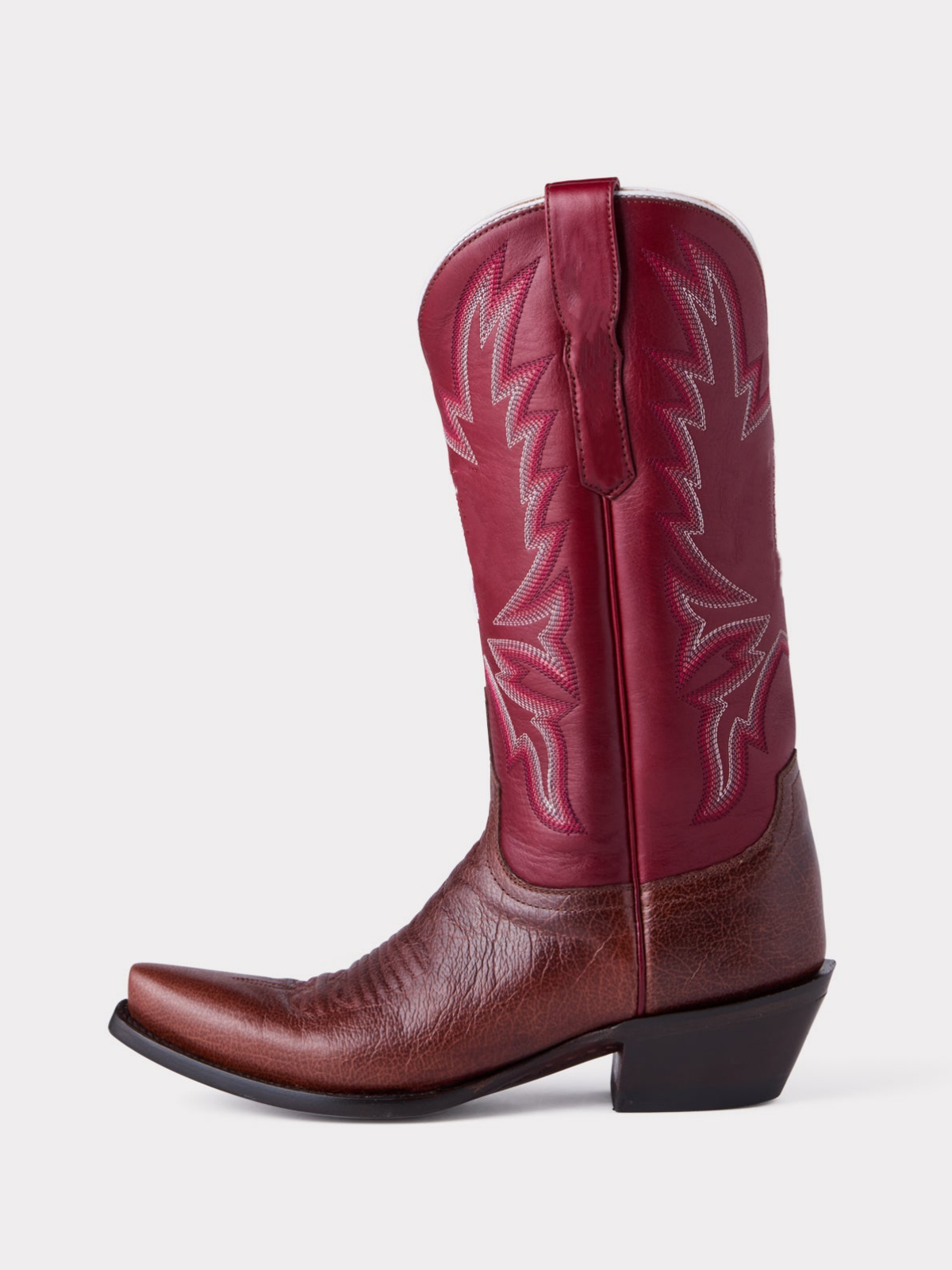 Contrast Chocolate And Red Snip-Toe Embroidery Wide Mid Calf Tall Cowgirl Boots