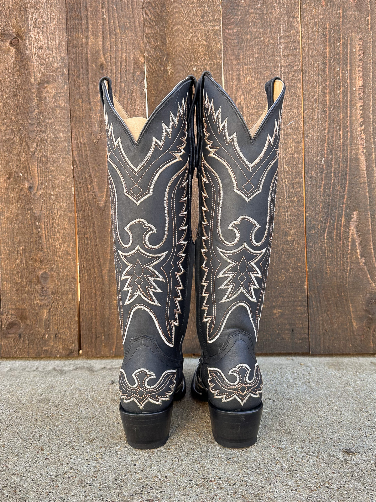 White Eagle Embroidery Snip-Toe Wide Calf Knee High Tall Cowgirl Boots - Black