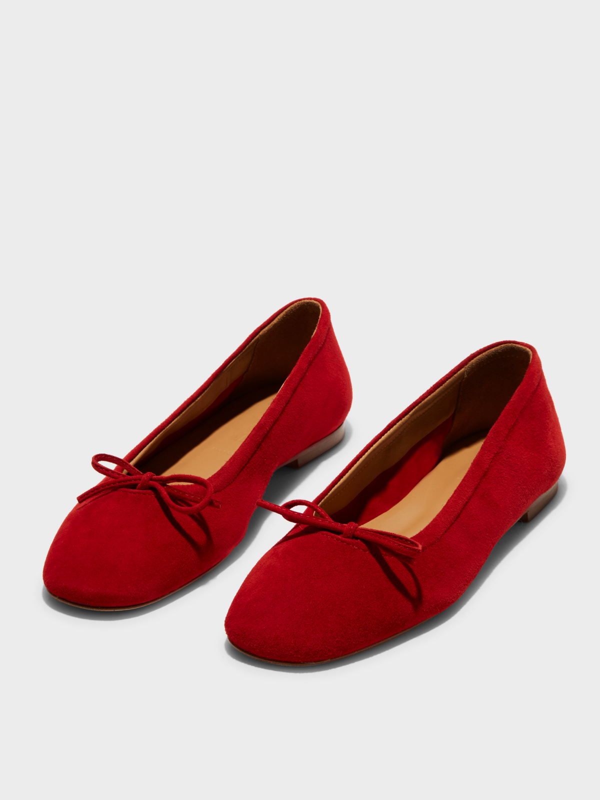 Red Faux Suede Square-Toe Ballet Bow Flats