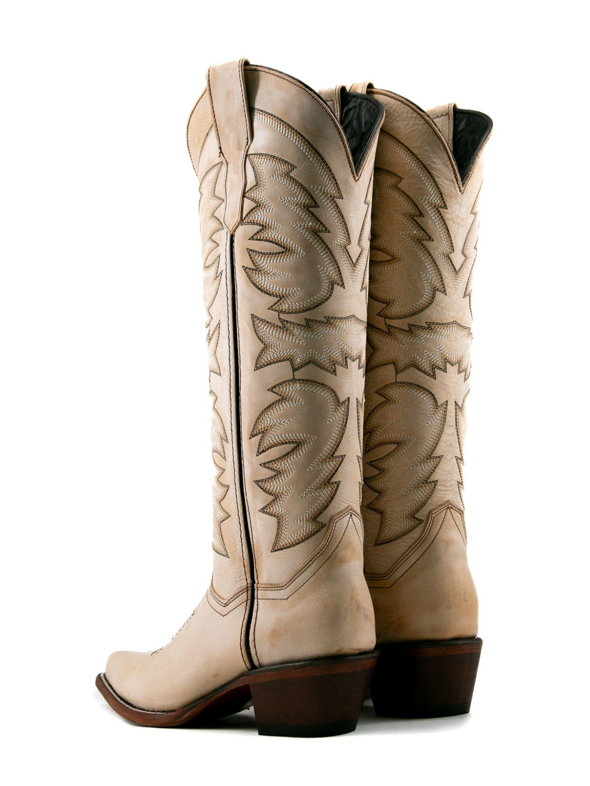 Wheat Snip-Toe Embroidery Wide Calf Knee High Tall Cowgirl Boots