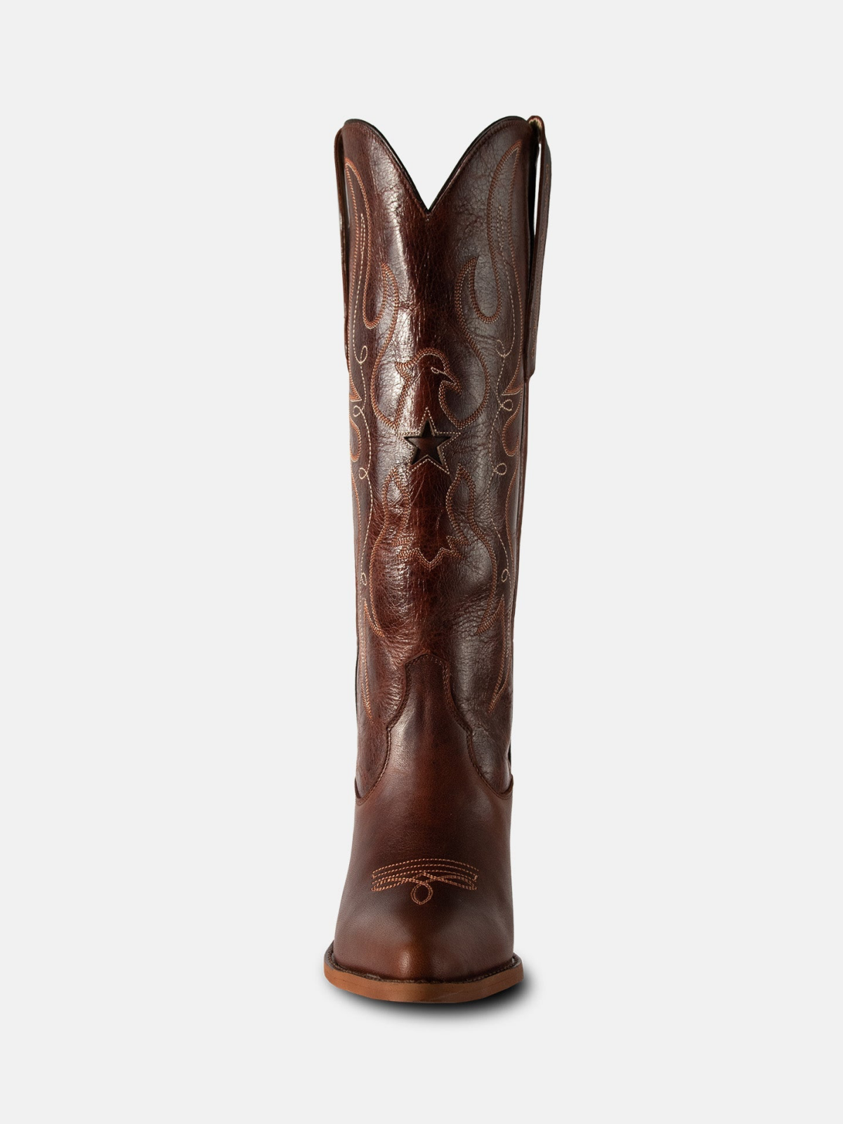 Chocolate Snip-Toe Embroidery Star Inlay Wide Mid Calf Cowgirl Boots