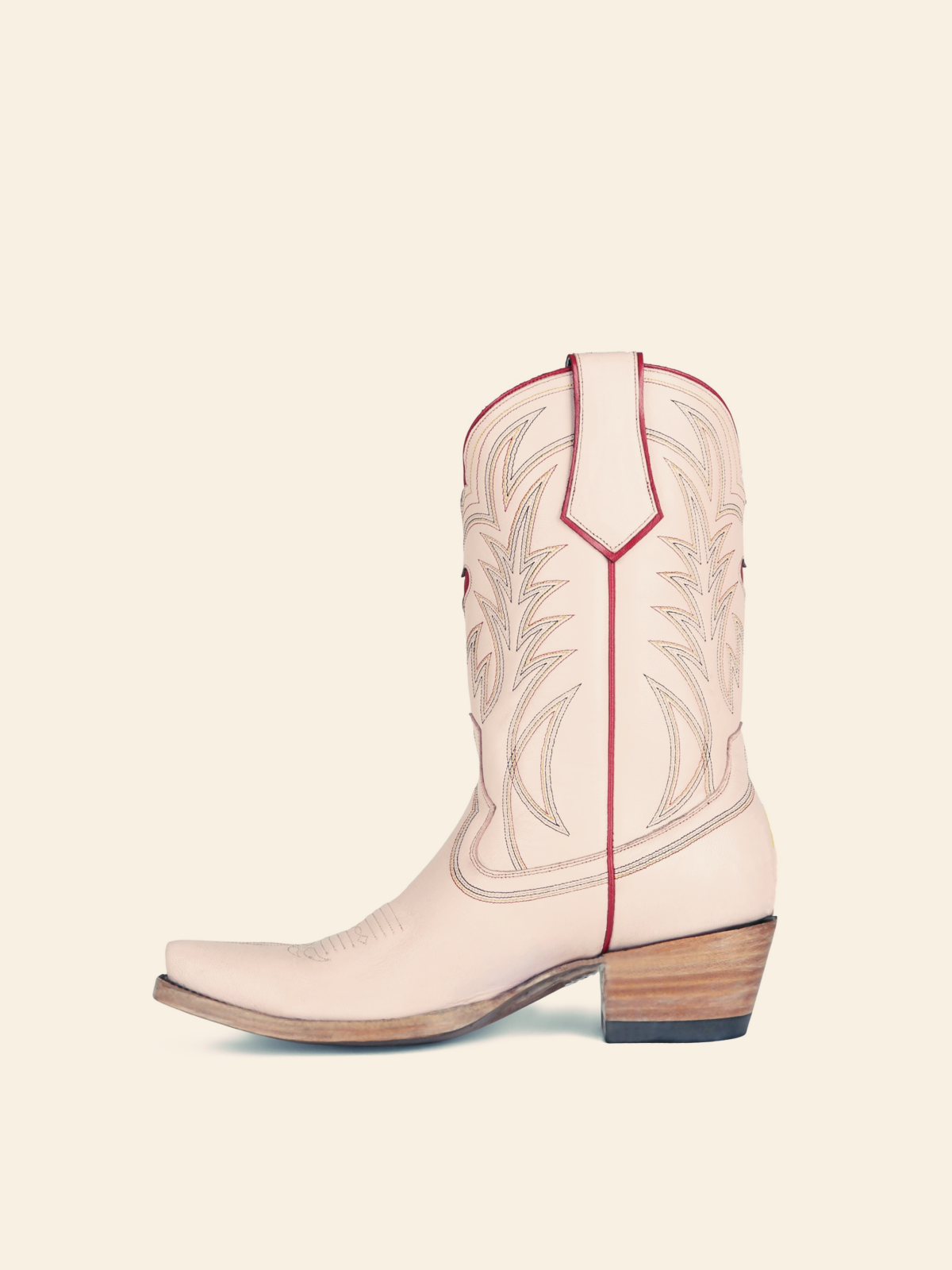 Light Pink Heart Inlay Embroidery Snip-Toe Wide Calf Cowgirl Boots