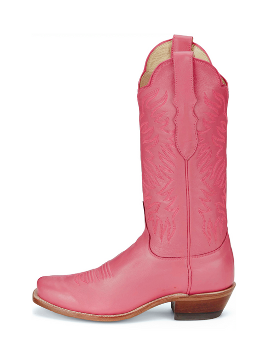 Pink Square-Toe Embroidery Tall Wide Mid Calf Cowgirl Boots