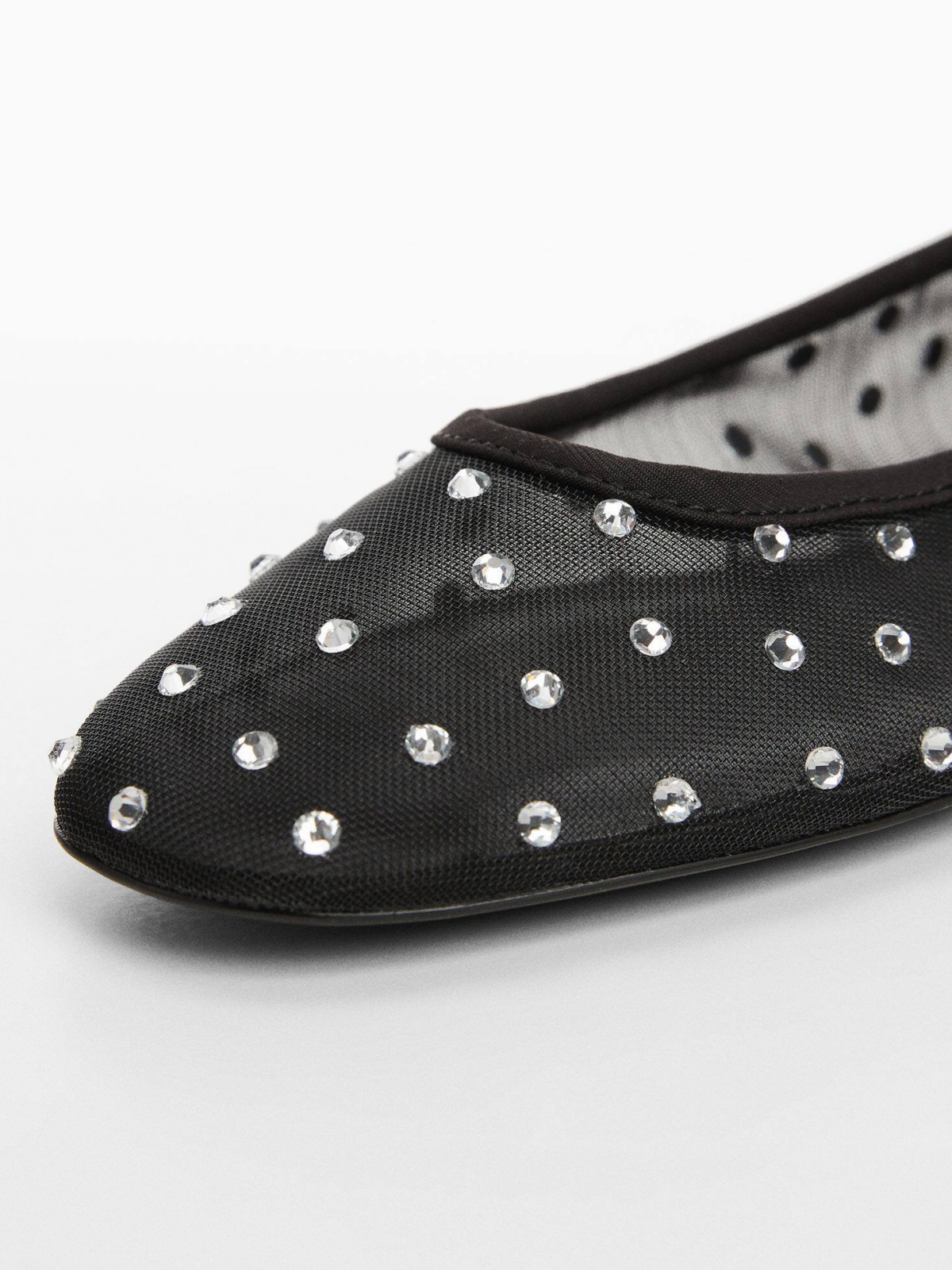 Black Sparkle Rhinestone Ballerinas Semi-Transparent Strass Flats