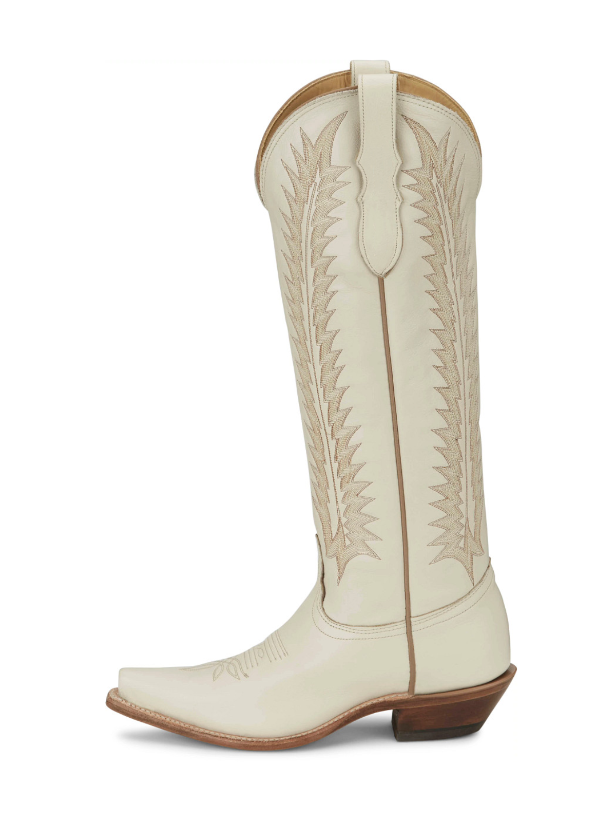 Bone Snip-Toe Wide Calf Embroidery Tall Knee High Cowgirl Boots