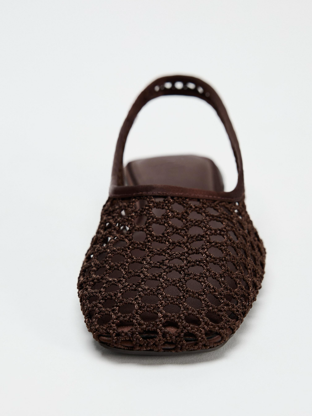 Brown Square-Toe Hand Knitting Woven Slingback Flats