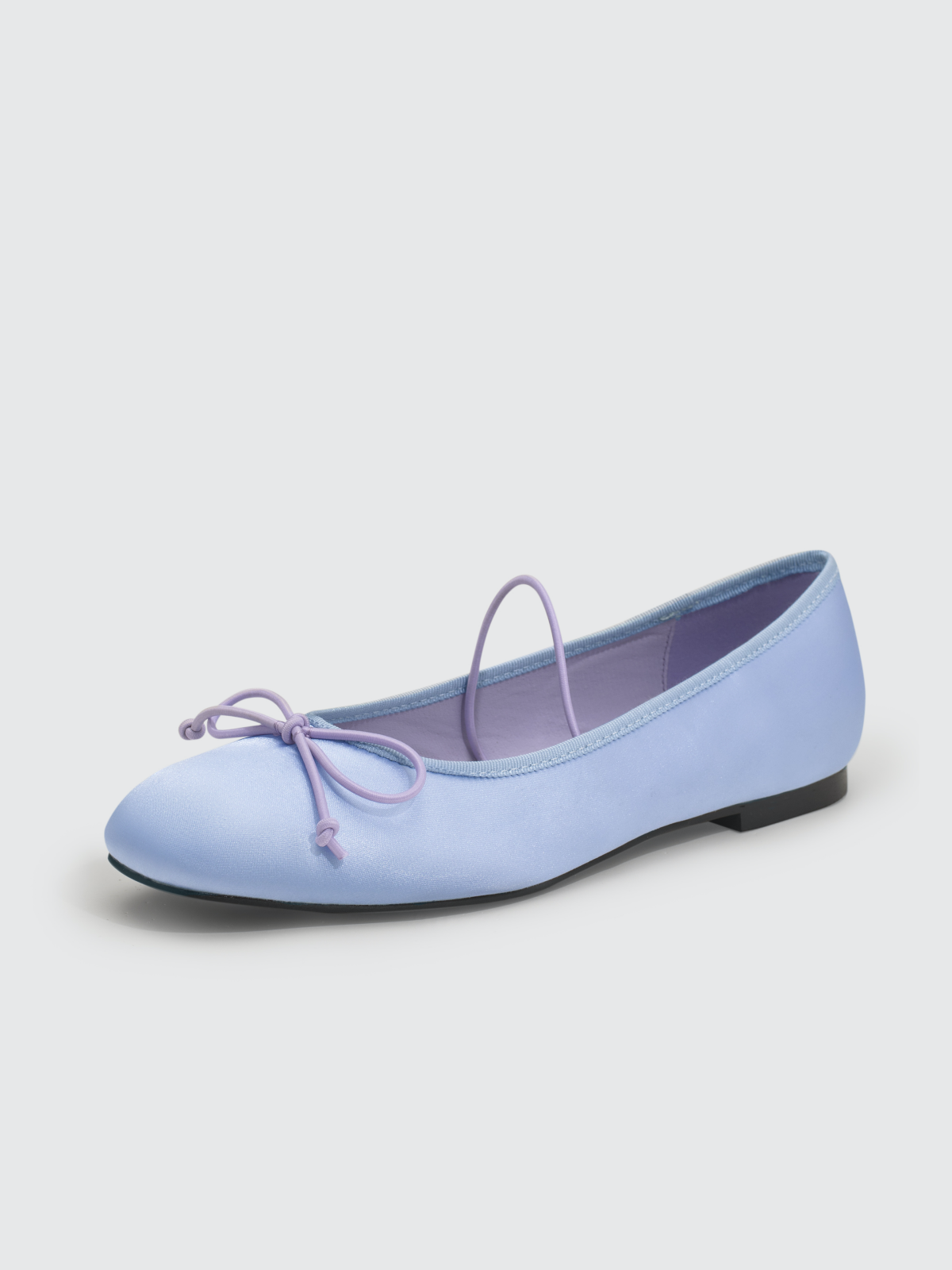 Women's Light Blue Satin Bow Ballet Flats Mary Janes With Square Toe