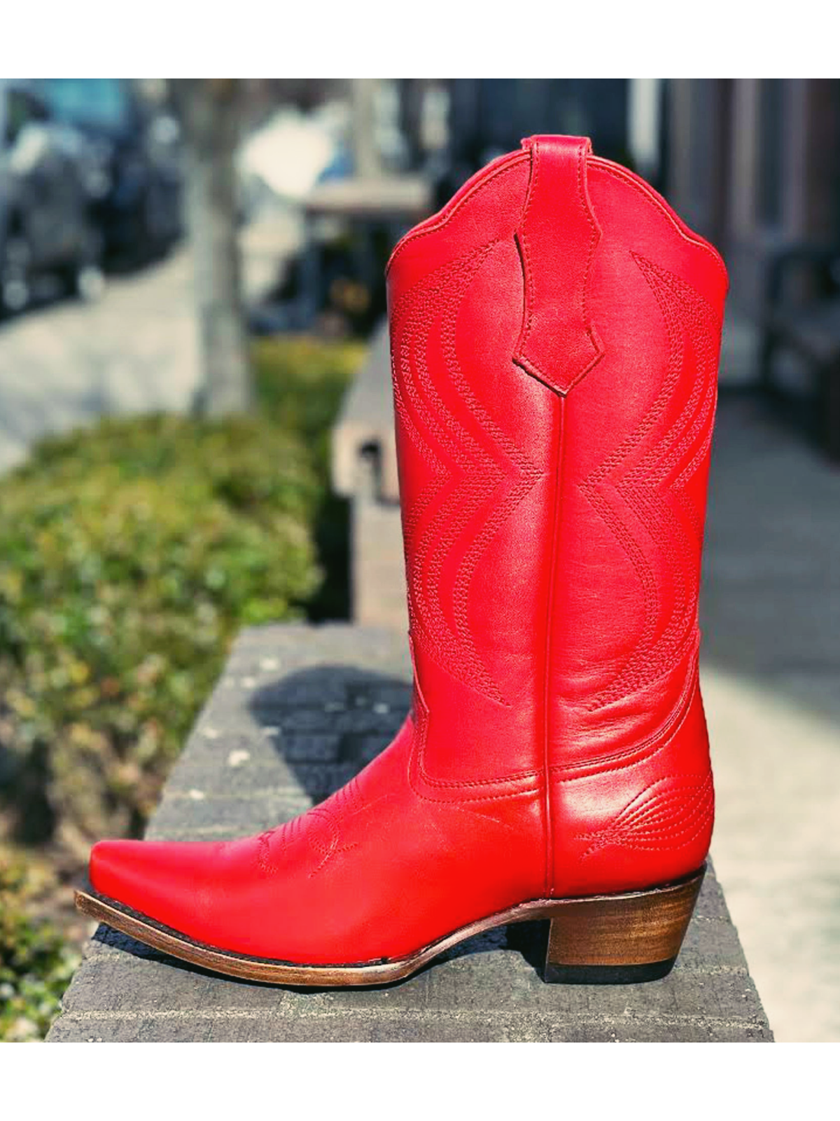 Red Embroidered Snip-Toe Wide Mid Calf Western Cowgirl Boots