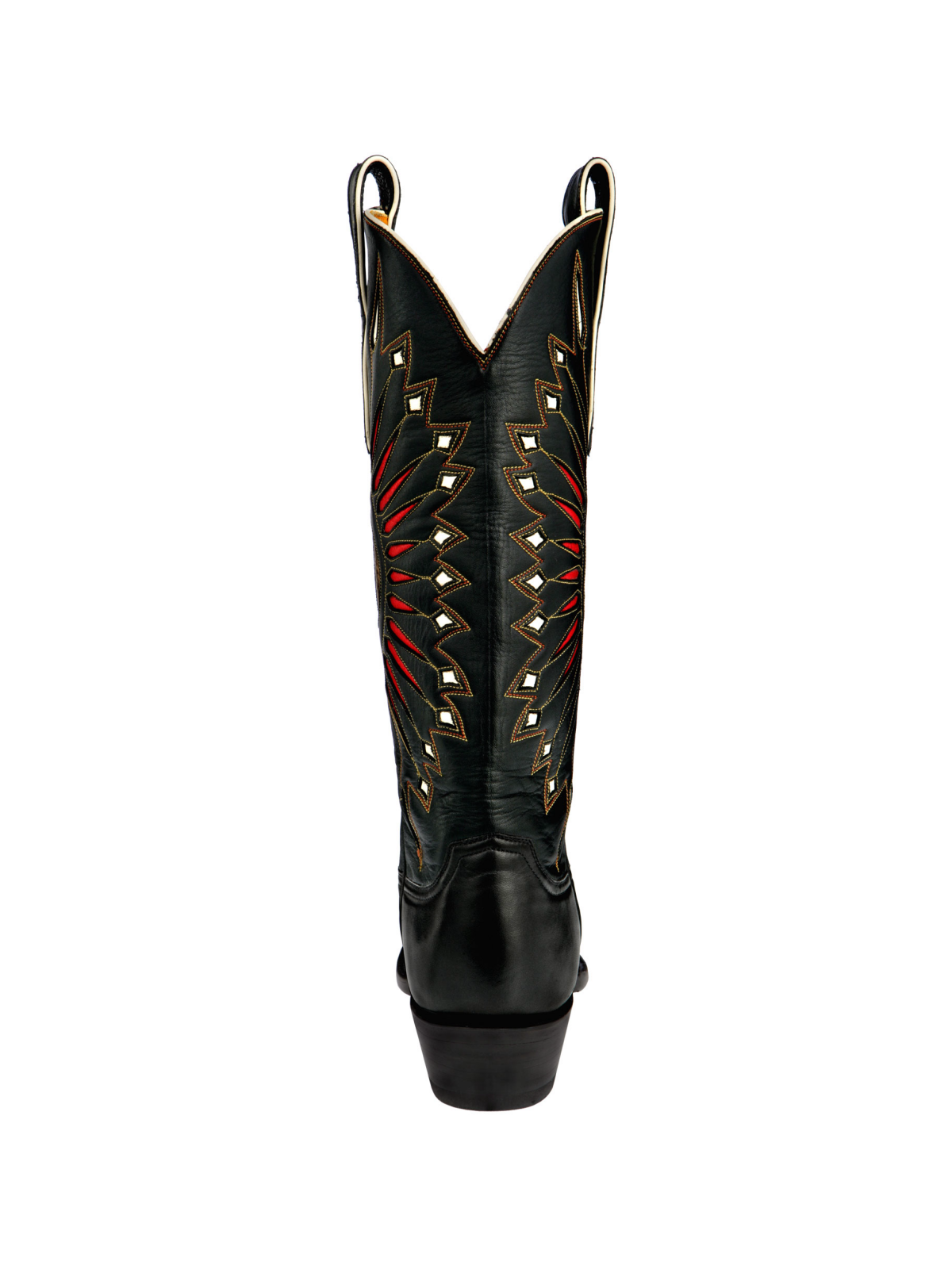 Black Moonburst Inlay Snip-Toe Wide Mid Calf Cowgirl Tall Boots