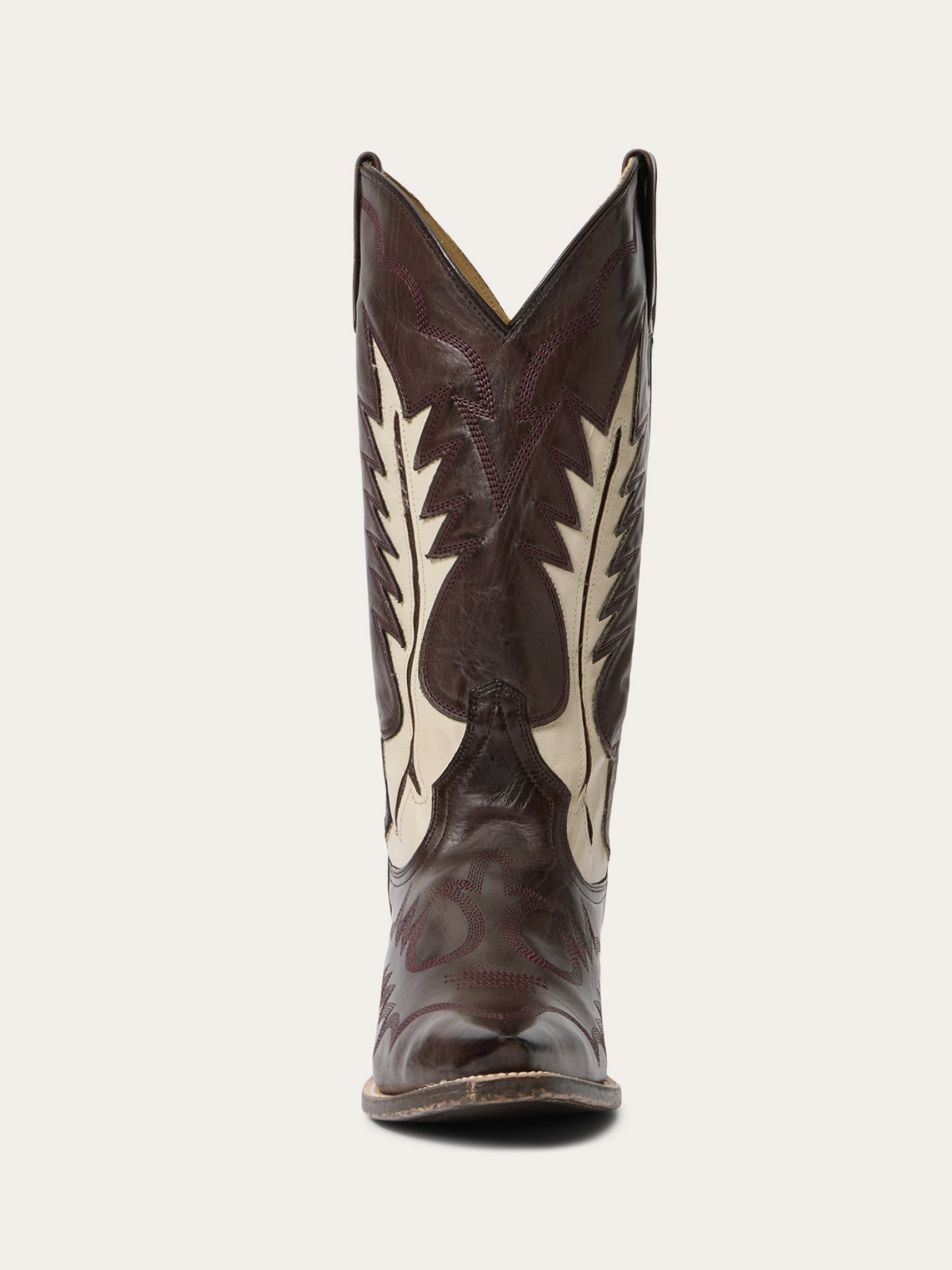 Brown Snip-Toe Embroidery Flame Inlay Wide Mid Calf Tall Western Boots