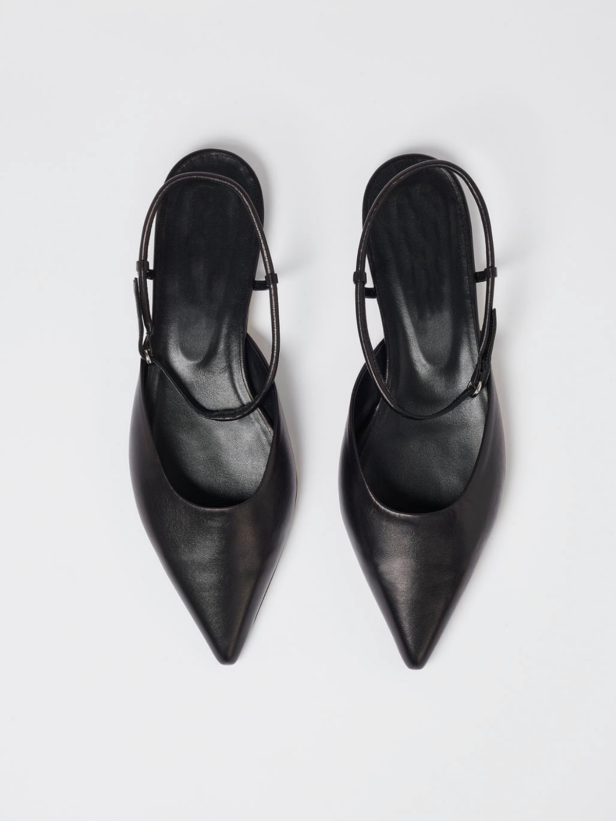 Black Pointed-Toe Vegan Leather Flats With Ankle Strap