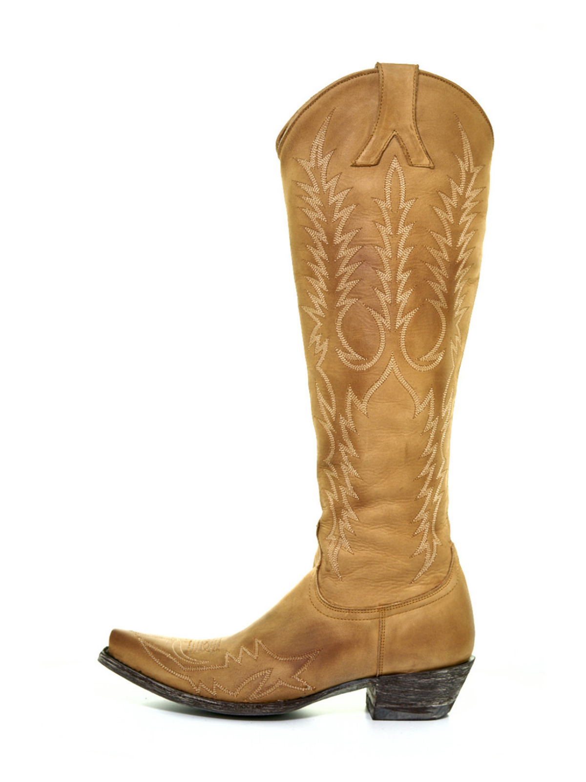 Tan Half-Zip Snip-Toe Embroidery Tall Knee High Cowgirl Boots