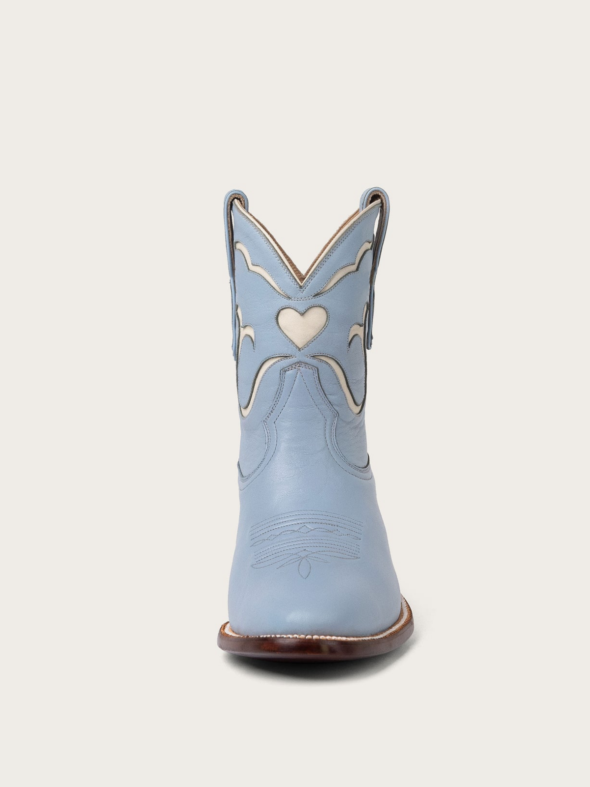 White Heart Inlay Almond-Toe Wide Mid Calf Cowgirl Boots - Powder Blue