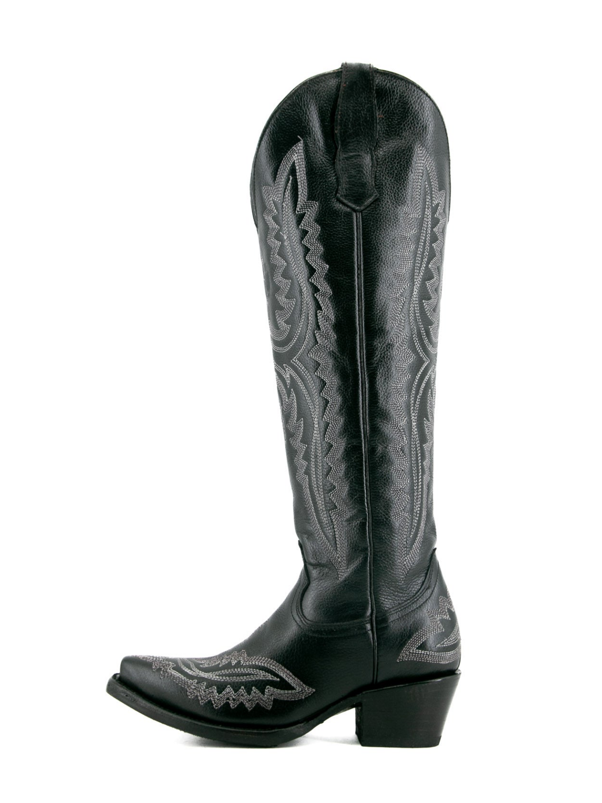 Black Classic Embroidery Snip-Toe Half-Zip Western Knee High Tall Boots