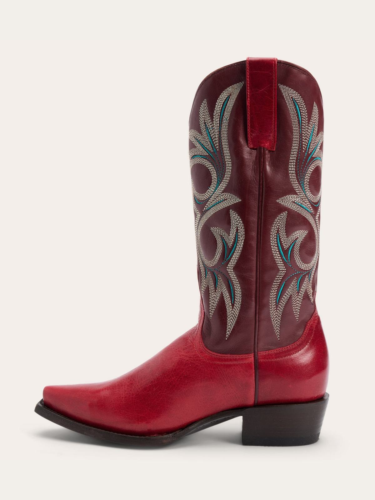 Contrast Red And Wine Red Snip-Toe Embroidery Wide Mid Calf Cowgirl Boots