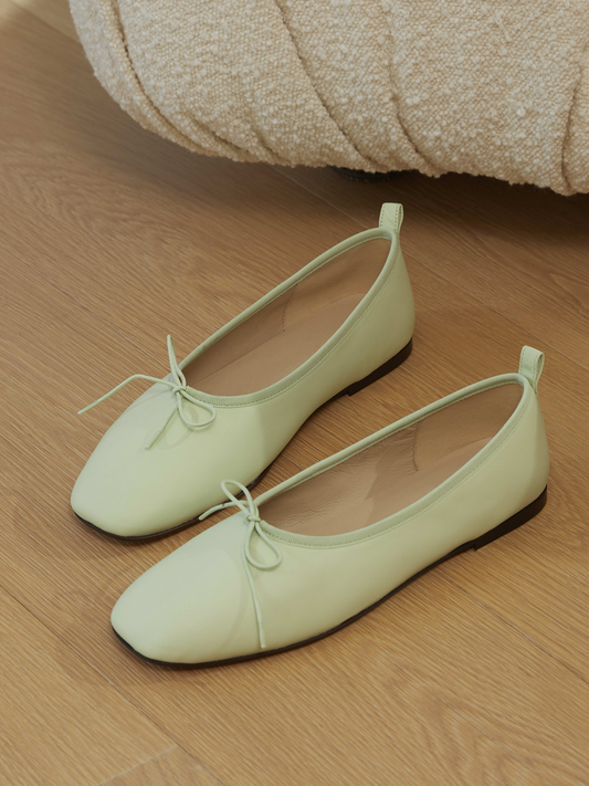 Women's Seafoam Green Vegan Leather Bow Ballet Flats With Square Toe