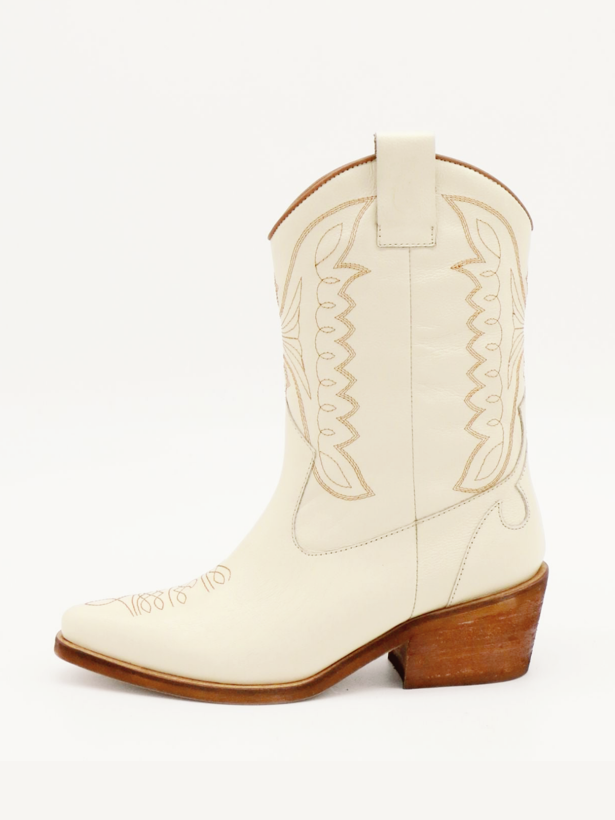 Ivory Snip-Toe Wings Embroidery Wide Mid Calf Cowgirl Boots