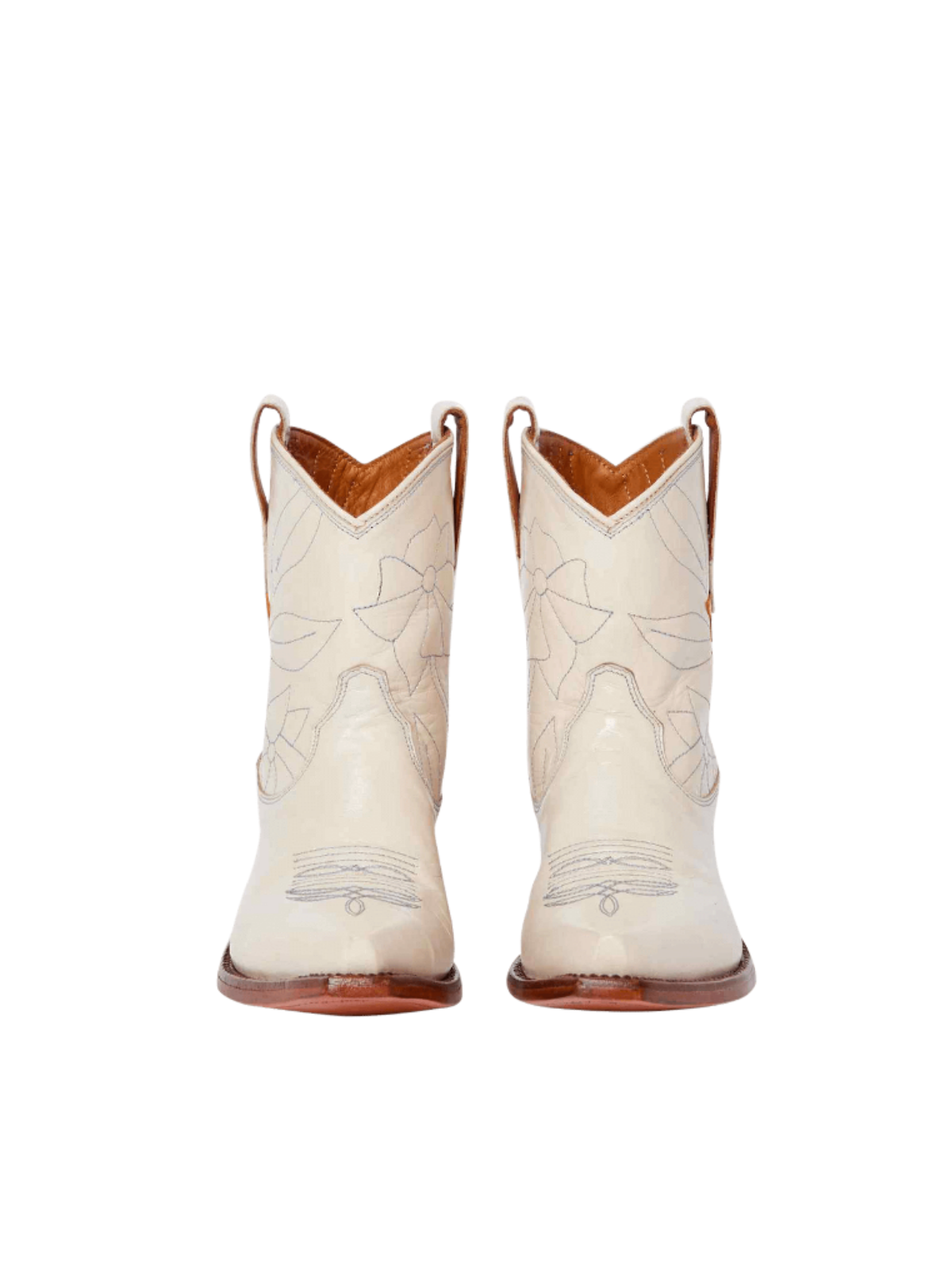 Cream Snip-Toe Embroidery Flower Applique Wide Mid Calf Cowgirl Boots