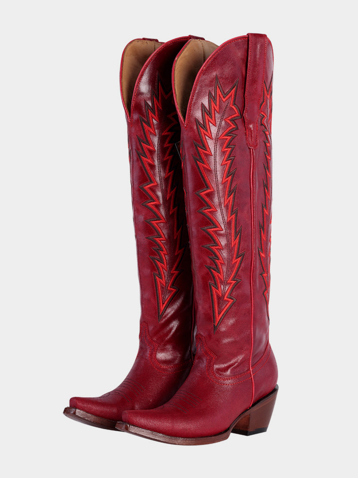 Arrows Embroidery Snip-Toe Wide Calf Over-The-Knee Cowgirl Boots - Red