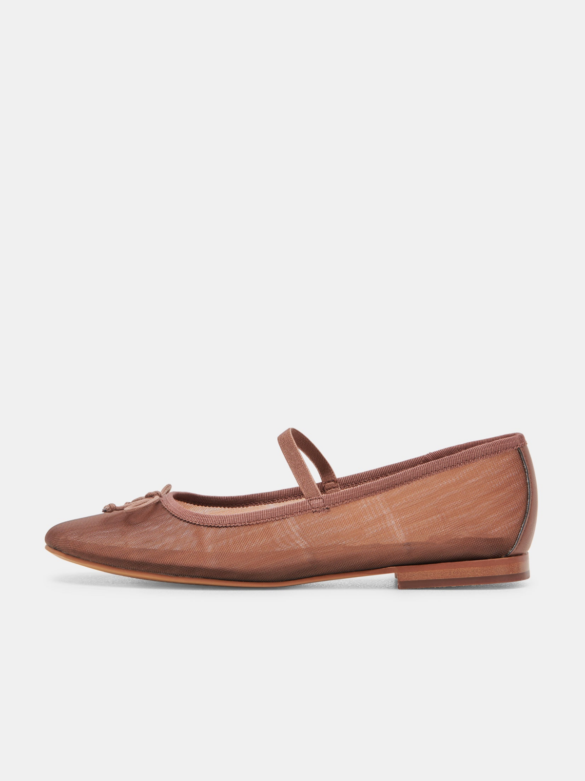 Bow Round-Toe Ballet Flats Mary Janes in Brown Mesh