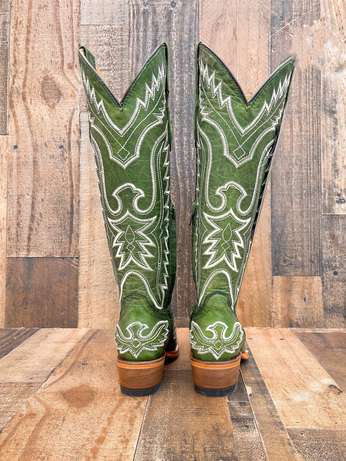 White Eagle Embroidery Snip-Toe Wide Calf Knee High Tall Cowgirl Boots - Green