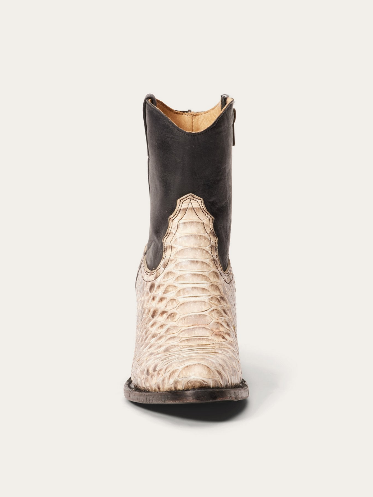 Contrast Black And Snakeskin Almond-Toe Full-Zip Mid Calf Cowgirl Boots