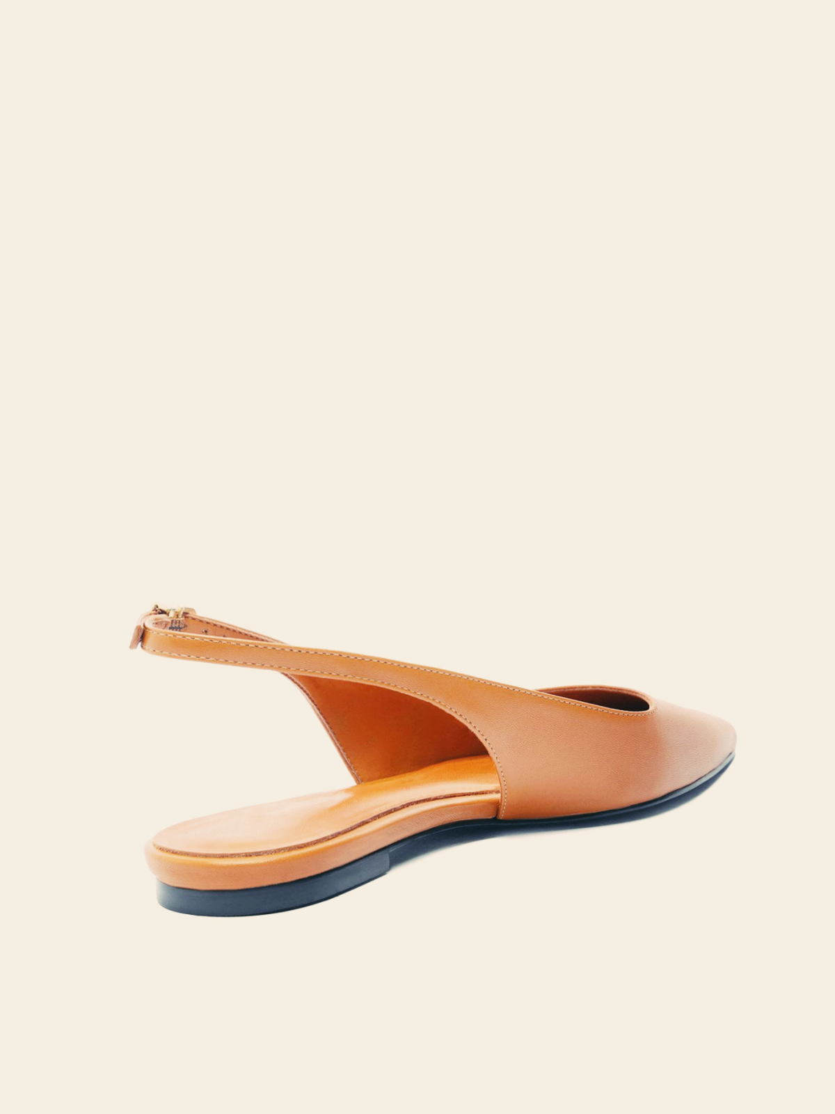 Orange Vegan Leather Pointy Flats Slingbacks With Buckled Back Strap