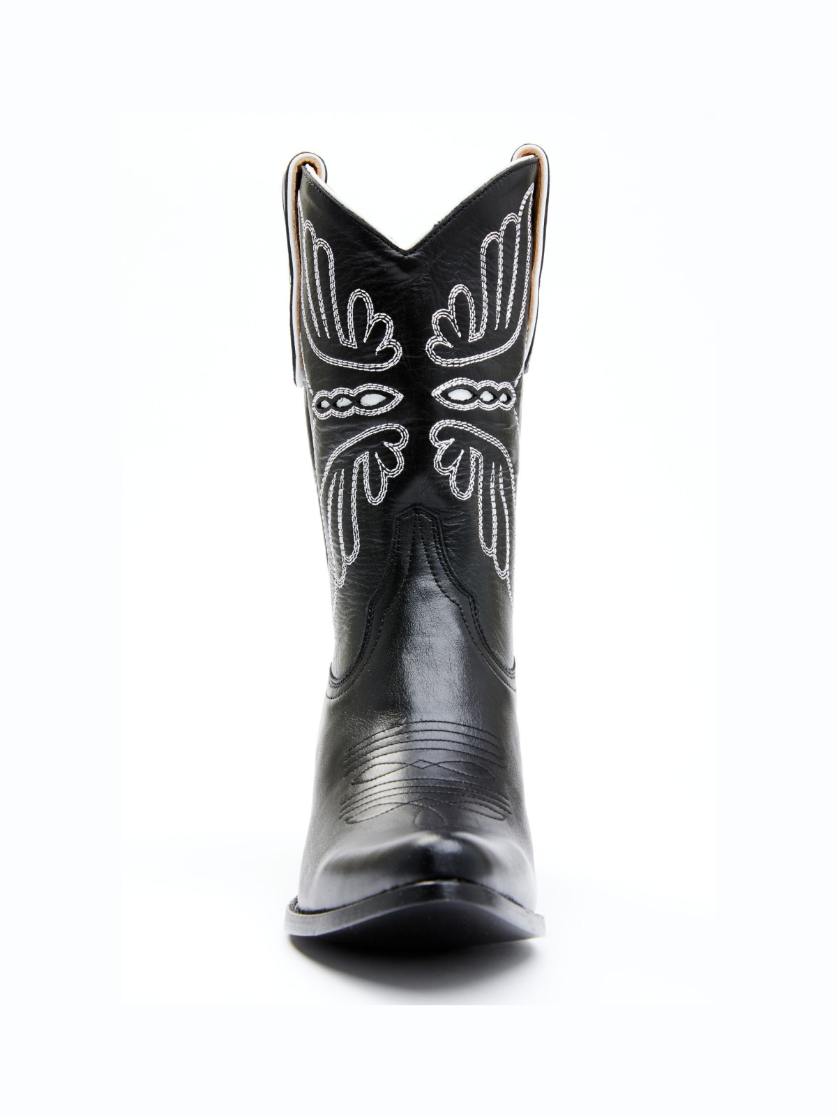 Black Butterfly Embroidery Inlay Pointed-Toe Wide Mid Calf Cowgirl Boots