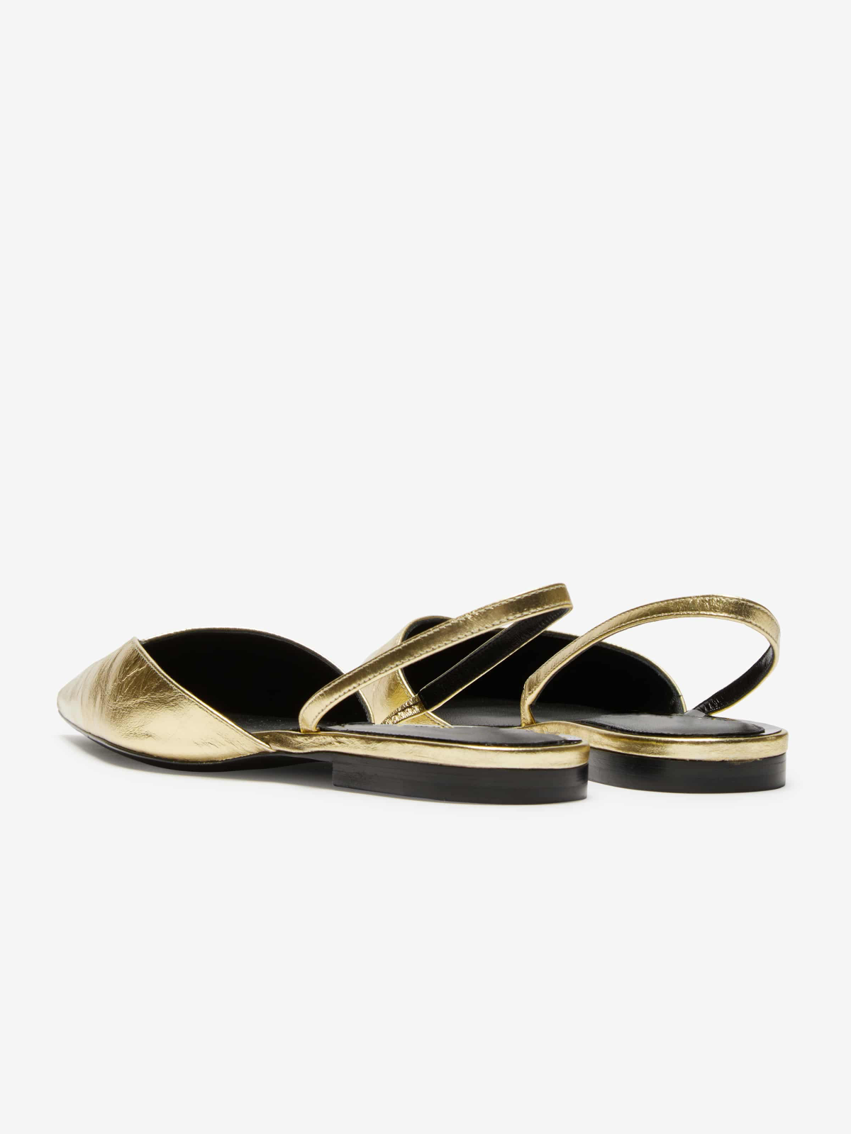 Metallic Gold Crinkle Pointy Comfy Slingback Flats