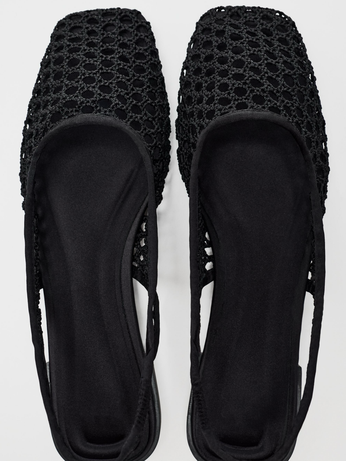 Black Square-Toe Hand Knitting Woven Slingback Flats