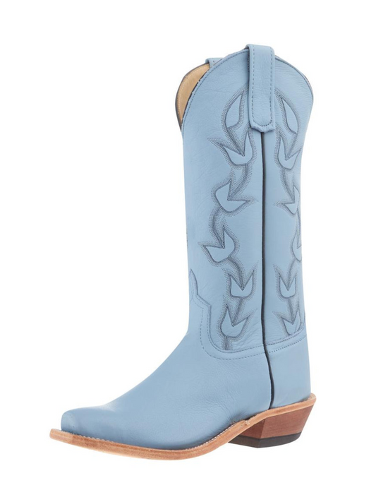 Powder Blue Embroidery Square-Toe Wide Mid Calf Tall Cowgirl Boots