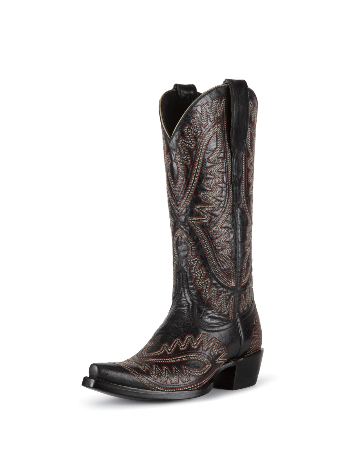 Black Snip-Toe Embroidery Wide Mid Calf Cowgirl Tall Boots