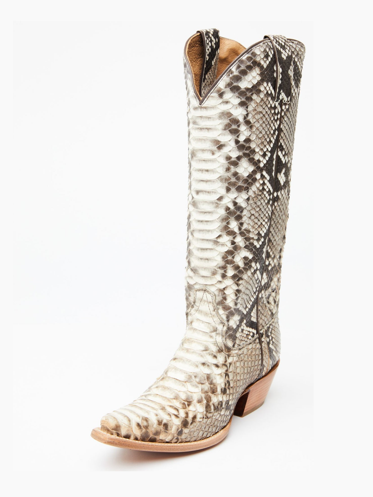 Natural Snakeskin Snip-Toe Wide Mid Calf Tall Cowgirl Boots