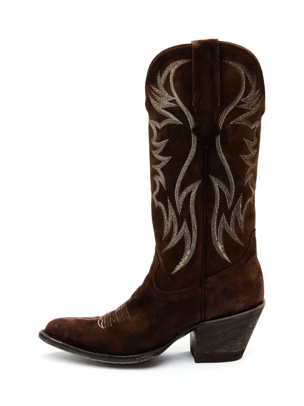 Faux Suede Wings Embroidery Pointed-Toe Wide Mid Calf Tall Cowgirl Boots - Brown