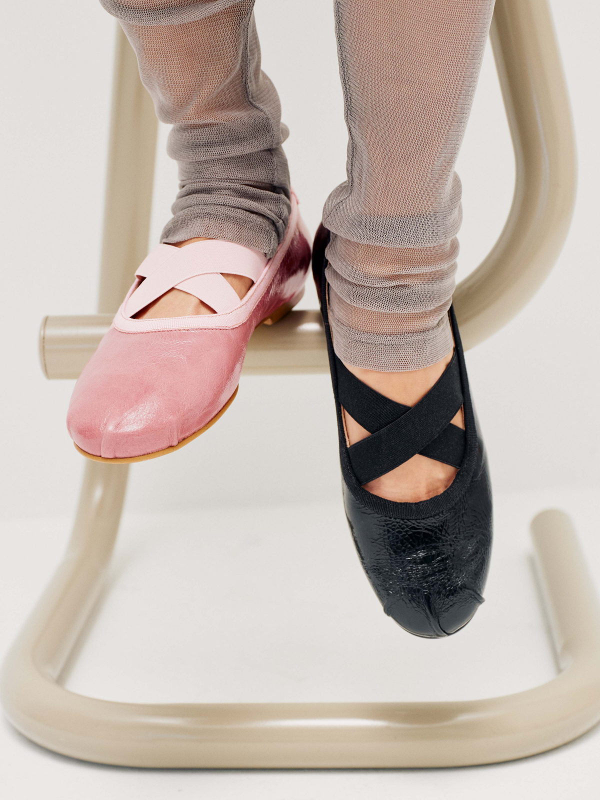 Glossy Dusty Rose Round Toe Ballet Flats With Crossed Strap