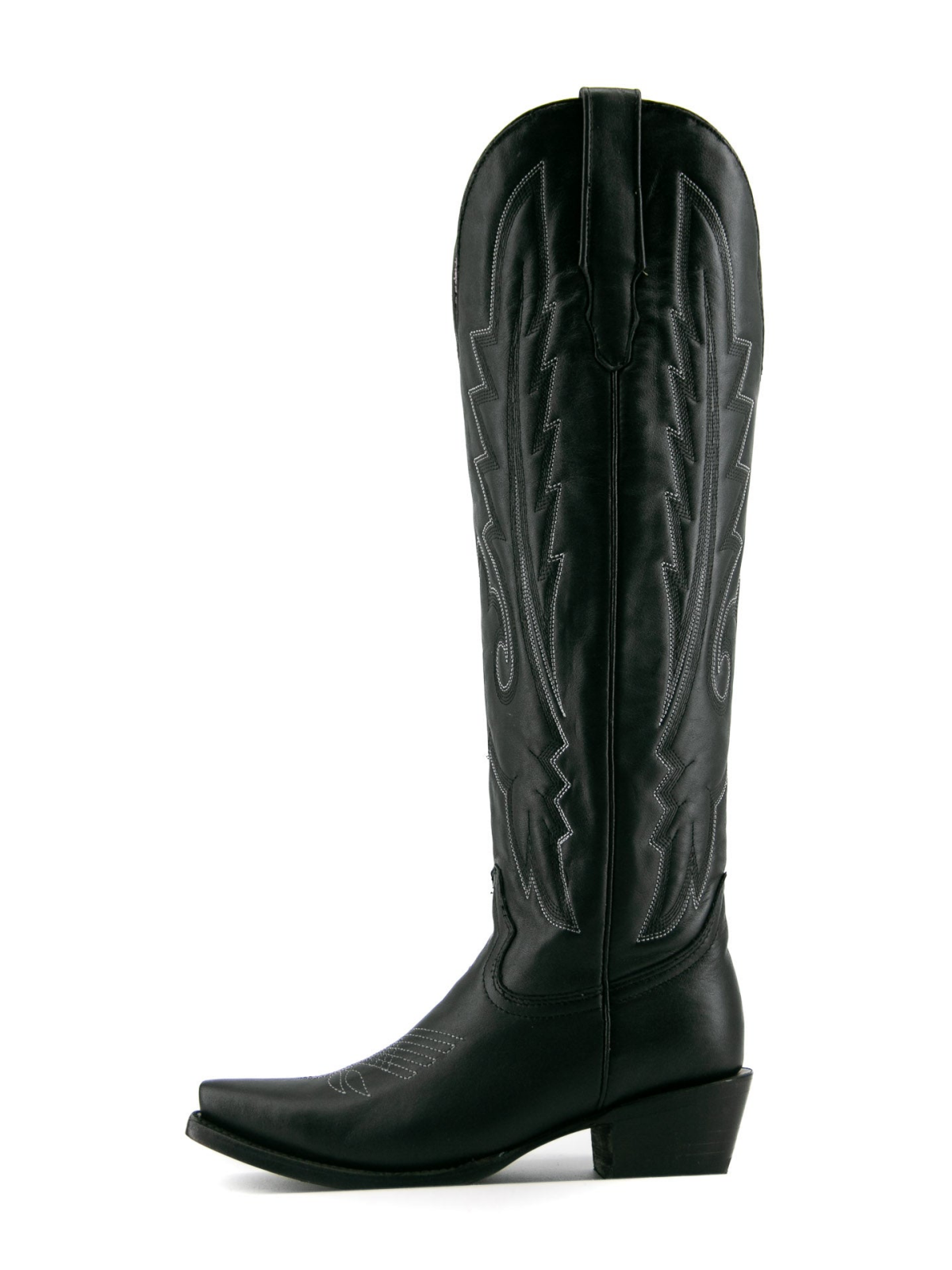 Black Snip-Toe Classic Embroidery Half-Zip Knee High Cowgirl Boots