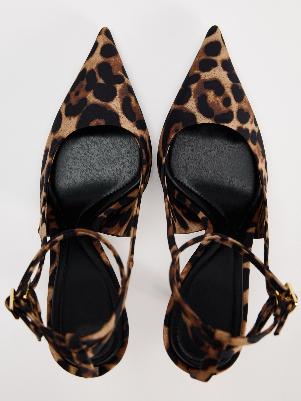 Leopard Print Cloth Pointy High Heels Pumps With Buckled Ankle Strap