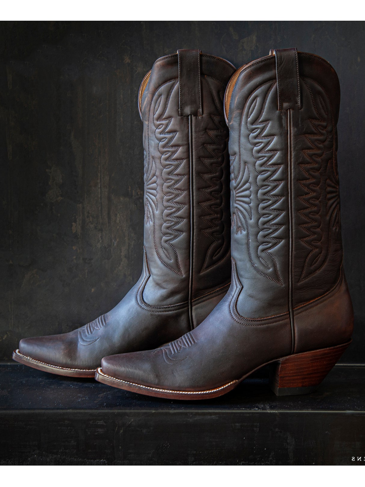 Dark Brown Eagle And Heart Embroidery Snip-Toe Wide Mid Calf Tall Cowgirl Boots